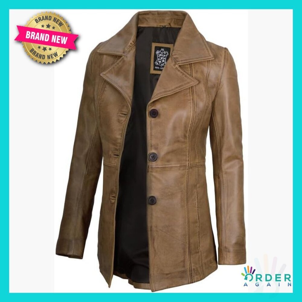 Lambskin Leather Blazer Jacket Slim Fit Classic Elegant Chic Coat